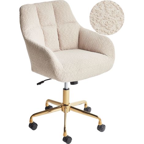 Silla de oficina de tela poliéster bouclé estructura metálica negra función giratoria ajustable muebles de oficina beige Palmdale (1/5)