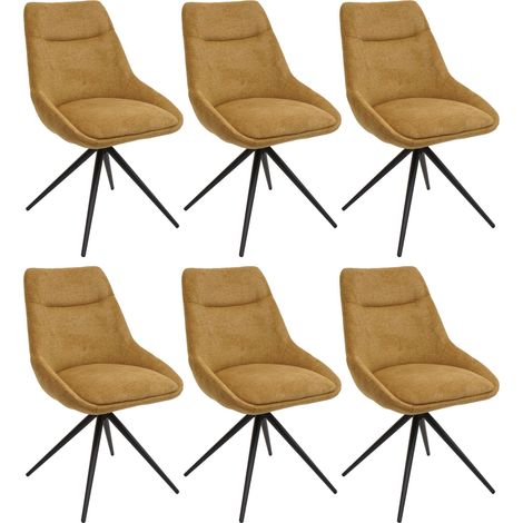 Lot de 6 chaises de salle à manger HHG-066, chaise de cuisine fauteuil chaise, pivotante auto position métal tissu/textile, jaune moutarde