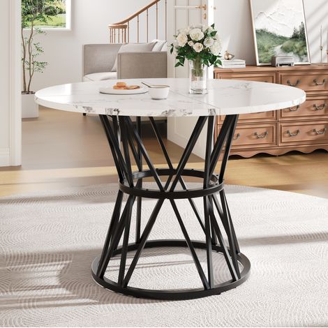 Esstisch rund 100/100/76 cm in Schwarz mit Marmoroptik und Metallgestell (1/5)