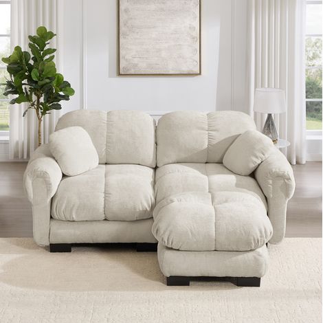 Canapé d'angle modulable 190x149x90 cm en chenille beige clair, pour salon FloraGrace (1/5)