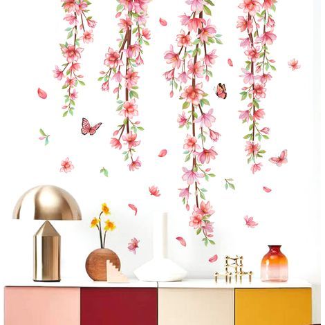 Stickers muraux floraux -Autocollants muraux repositionnables -Décoration murale amovible - Motif vigne pour chambre à coucher (1/5)