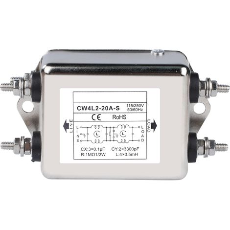Filtre EMI, Filtre de Puissance EMI Monophasé AC 115 V/250 V Filtre Secteur EMI Filtre d'interférence électromagnétique 50/60 Hz(CW4L2-20-S) (1/5)