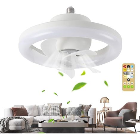 Ventilateur suspendu avec télécommande - 3 vitesses réglables , 3 couleurs de lumière ajustables , rotation à 360° , avec ampoule E27 et télécommande , idéal pour la maison , la cuisine , le sal (1/5)
