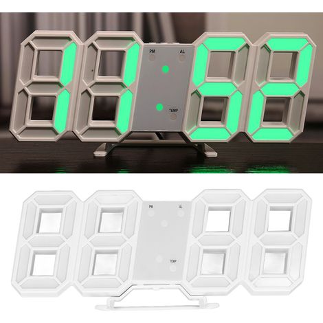 Reloj de pared LED 3D, marco blanco minimalista con termómetro, despertador y modo Eco para decoración del hogar (23 x 9,3 cm, ABS) (1/5)