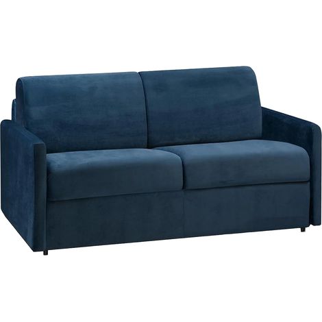 Canapé 2 places convertible express en velours bleu nuit - Couchage 120 cm - Matelas 14 cm CALIFE (1/5)