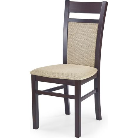 Chaise en bois massif couleur noyer et tissu beige Walsor (1/3)