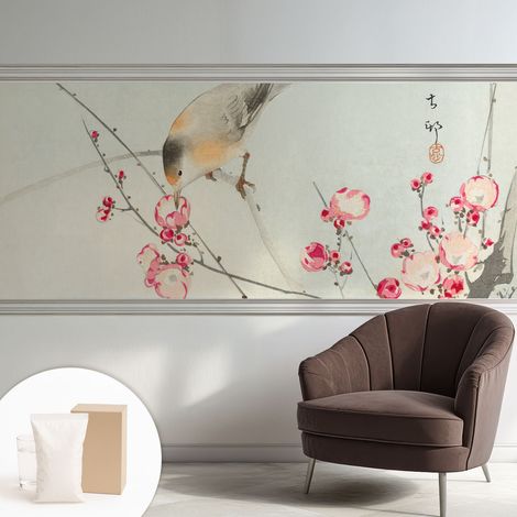 Papier peint intissé décoratif pour chambre et salon Design moderne à poser facilement - Colle incluse gratuite Oiseau fleuri 250x104 cm (1/5)