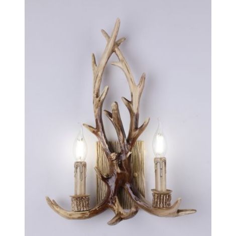 Applique da parete corna cervo in resina design country lampada muro rustico E14 Legno (1/2)