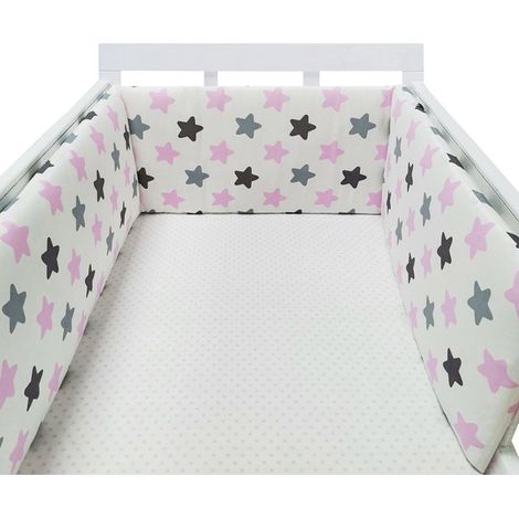 Tour de lit bébé (étoile rose-gris), barrière de sécurité en coton pour berceau nouveau-né, berceau bébé (1/5)