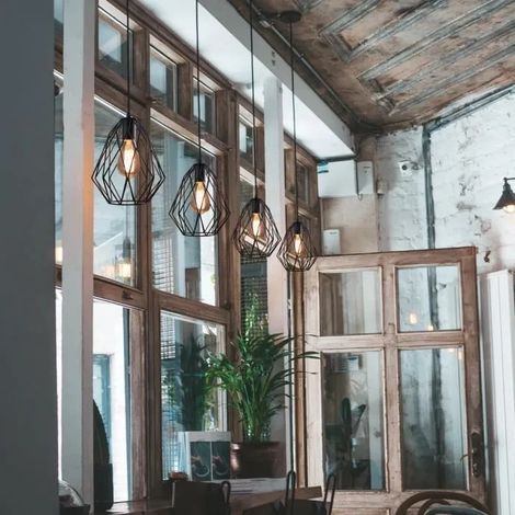U-DO LOT DE 3 Lustre en Métal Noir 2124cm Vintage Suspension Luminaire Ajustable Lampe Intérieur pour Cuisine Bar (1/4)