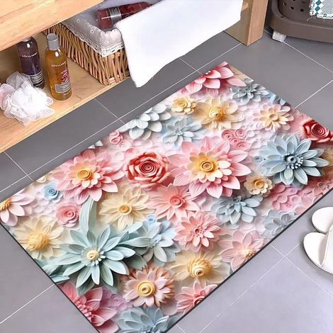 Tapis de bain en diatomite – Absorbant, antidérapant et résistant à l’usure, motif bleu artistique (peinture à l’huile) des deux côtés – 60 x 90 cm – Idéal pour salle de bains, entrée ou toilettes-lsw