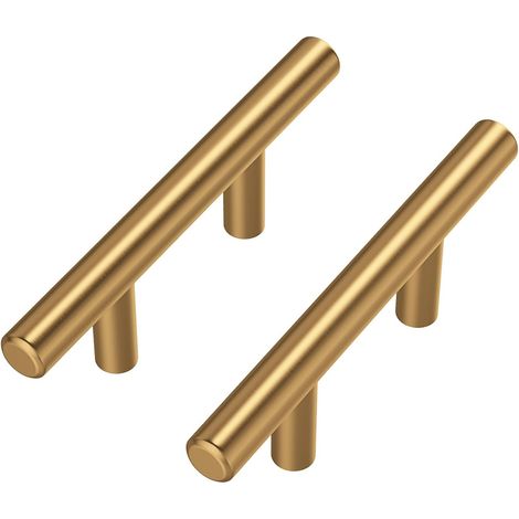 Lot de 10 - Poignée de Meuble - Poignée de Tiroir - Acier Inoxydable Laiton Brossé Pour Cuisine Salle de Bain Doré 64mm (1/5)