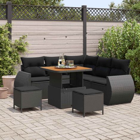 Salon de Jardin Modulaire 8 Pièces en Polyrotin Noir avec Table Réglable en Hauteur - PANGIVO (1/5)