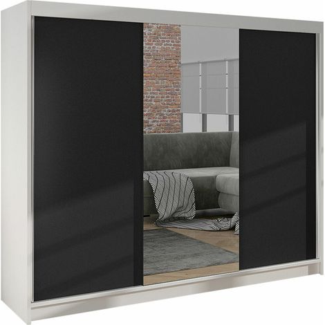 Armario Closico Durion I, Blanco + Negro, 215x200x58cm, Puertas de armario: Correderas, Número de estantes: 9