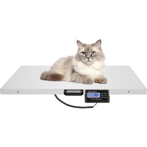 HAUTOUR Pèse-colis numérique 300 kg - Grande balance vétérinaire pour animaux domestiques - Pour animalerie, cliniques vétérinaires, services postaux, envoi, entrepôts - 103,5 x 53 x 4 cm - Argenté (1/5)