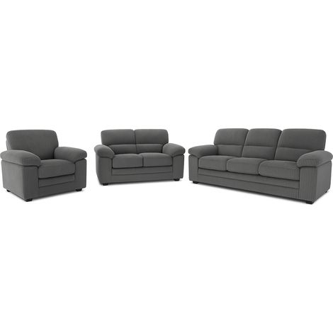 Conjunto de sofás de pana gris oscuro + 2 plazas + sillón LINCOLN (1/5)