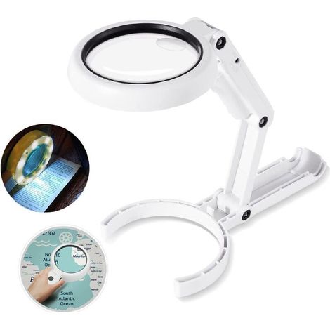 Loupe de table Handbox 5x-11x avec support pliable, idéale pour le bureau, la bijouterie, la lecture de journaux et l'horlogerie. (1/5)
