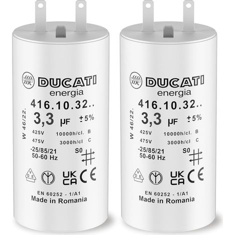 Lot de 2 Condensateurs 3,3 uF pour Volet Roulant SOMFY, SIMU, NICE - Réparation Condensateur de Moteur Haute Qualité 10Nm - Condensateur Cosses Faston 2,8mm pour Moteur de Volet et Store - VOLET TECH (1/5)