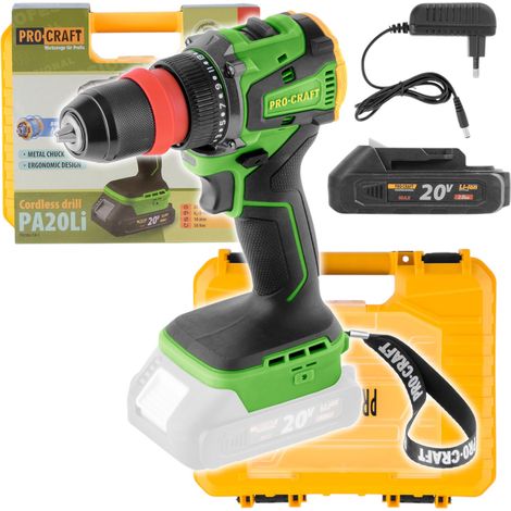 Procraft PA20LiDFR Trapano avvitatore a batteria 20 V 50 Nm Brushless + 1x batteria 2,0 Ah + caricabatterie + valigetta