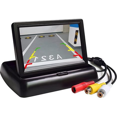 4,3-Zoll-TFT-LCD-Rückfahrkamera-Bildschirm, faltbares Design mit 2 Videoeingängen und direkter Stromversorgung, AV1/AV2-Eingang 12V für Autos (1/5)