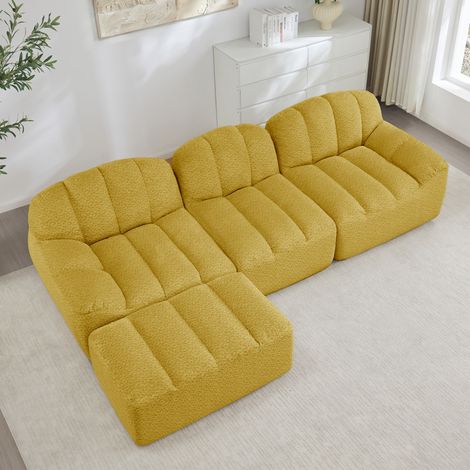 3-Sitzer Sofa mit Ottoman modular L-Form Fleece Gelb OKMYHOME (1/5)