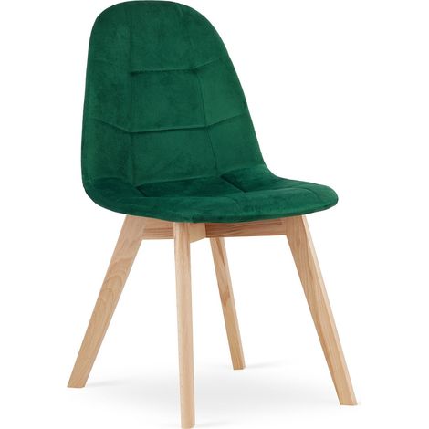 Sedia Bora in velluto verde scuro con gambe in faggio (1/5)