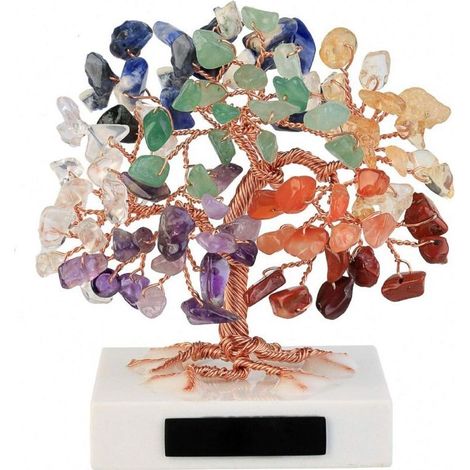 Arbre de Vie en Quartz avec 7 Chakras – Décoration Feng Shui pour Guérison Énergétique – Base en Marbre Noir (1/4)