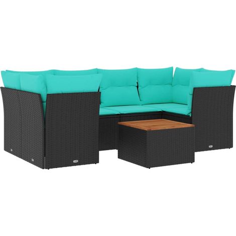 Set de sofás de jardín 7 pzas con cojines ratán sintético negro vidaXL (1/5)