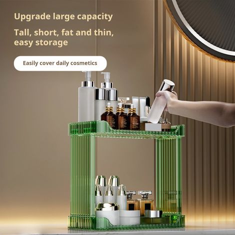 Rack De Rangement Pour Salle De Bain - 2 Niveaux - En PET Transparent - Hauteur 28 Cm - Largeur 15 Cm - Profondeur 26 Cm - 1 Pièce (1/5)