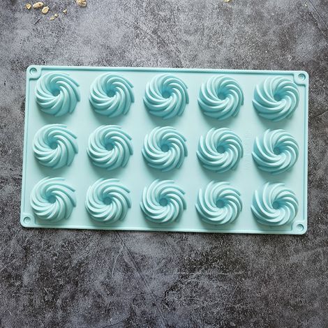 Moule en silicone à spirale 15 trous pour mousse, dessert et pâtisserie (bleu)