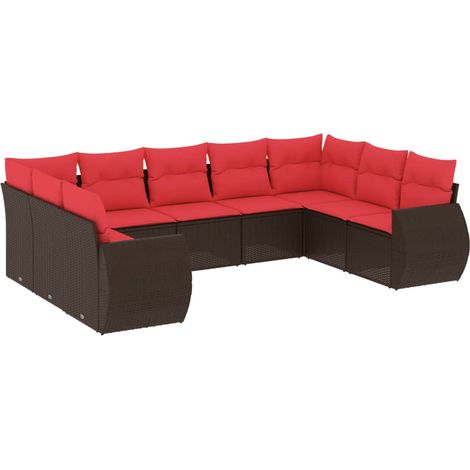 9-teiliges Gartensofa-Set mit Kissen, braun, Polyrattan vidaXL (1/5)