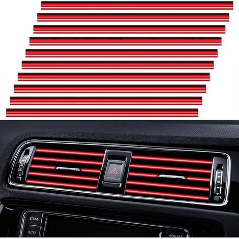 Lot de 20 bandes décoratives universelles pour grilles d'aération de climatisation automobile, étanches, flexibles et brillantes, pour tous les types de bouches d'aération, rouge. (1/5)