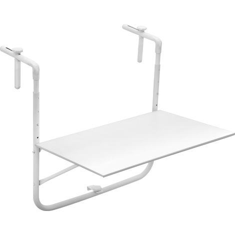 Tavolino per Ringhiera da Balcone in Metallo Altezza Regolabile 60x52 cm Bianco (1/2)
