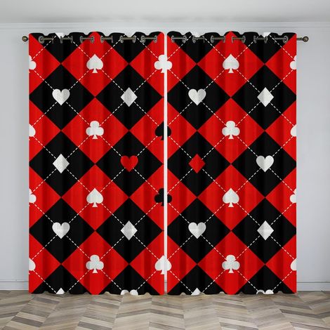 Rideaux Occultants Rideaux Courts Pour Chambre À Coucher - Poker Pastille Rouge Noir 104X84 Pouces Bande Thermique Supérieure Rideaux Occultants Rideaux Occultants pour La Décoration De La Maison Asso (1/5)