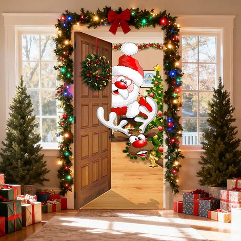 Décoration de Porte de Noël, Bannière Suspendue 91 × 203 cm, Panneau pour Porte d'Entrée, Véranda, Festive Rouge Joyeux (Style A, 91  203cm) (1/5)
