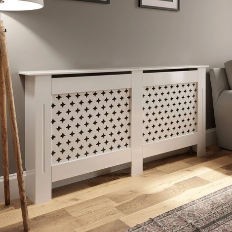 Radiator Cover Wall Cabinet Large MDF Wood White Diamond Style Modern Furniture (1/5)
