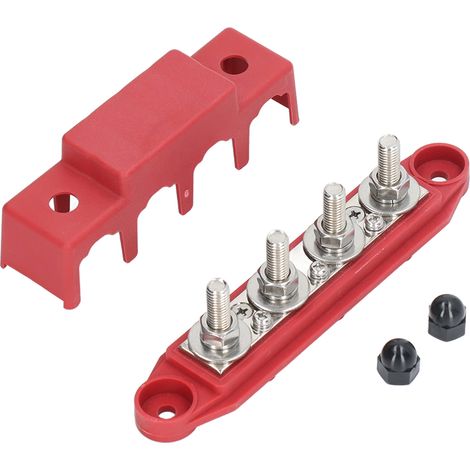 Bloc de distribution d'énergie à 4 goujons avec couvercle, barre omnibus marine de 3/8 pouces pour camping-cars, bateaux, remorques, 12 à 48V, rouge (1/5)