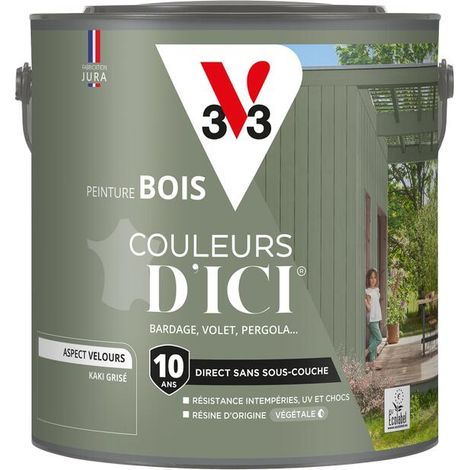 Peinture bois extérieur Couleurs d'Ici® V33 Kaki grisé Velours 2L