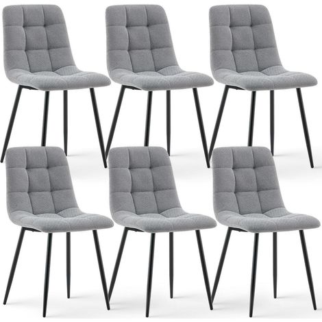 Esszimmerstühle 6er Set Chenille Dunkelgrau Gepolstert mit Metallbeinen (1/5)