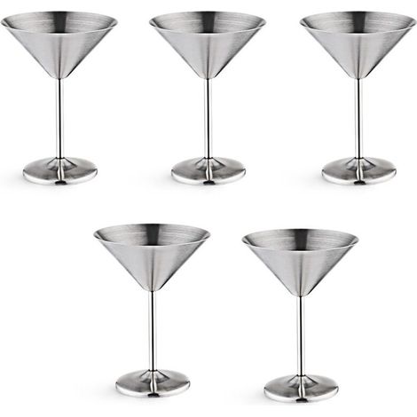 5x Edelstahl-Cocktailglas, Weinglas mit hohem Fuß, bruchsicheres Weinglas, Metallbar, silbernes Champagnerglas (1/3)