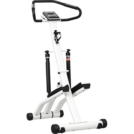 Stepper avec guidon 12 niveaux de résistance réglables, 2 roues et pédales antidérapantes, blanc et noir, écran LCD (1/5)