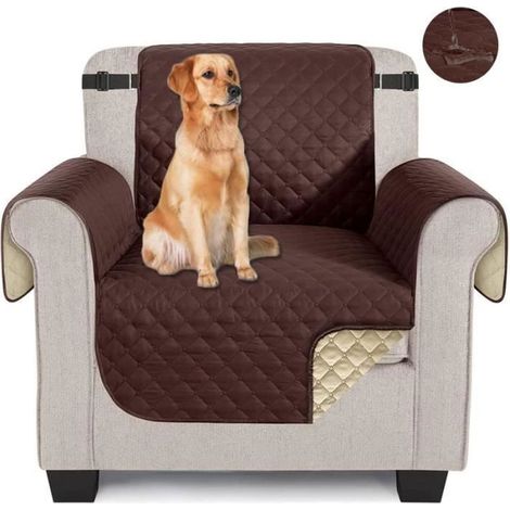 Housse de canapé 1 places 23in-59cm imperméable Protection pour Animaux domestiques Contre l\'usure avec bande élastique Brun (1/4)