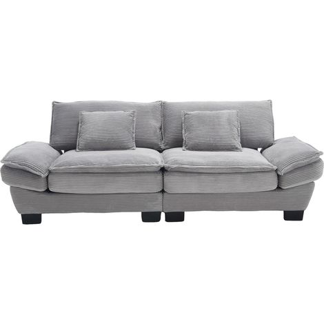 CHICFURN Divano a 2 posti 224x81x81 cm in velluto grigio chiaro con braccioli imbottiti (1/5)