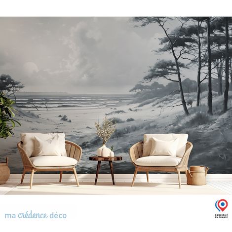 Papier peint : Plage Sud ouest, Aquarelle inspiration Turner 2 - Intissé - L.200 x H.280 cm - Bleu Pastel (1/5)