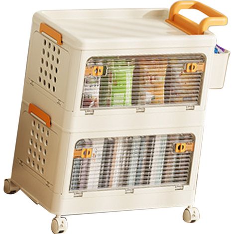 Bacs de rangement pliables, robustes et portables, pour ranger goûters, jouets, vêtements et livres (2 niveaux). (1/5)