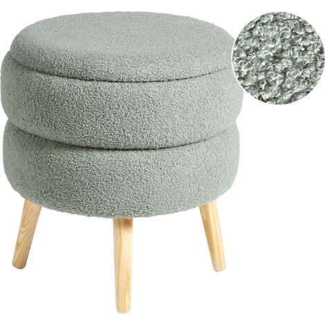 Tabouret Moderne en Bouclé Rangement Pieds en Bois Vert Okaton (1/5)
