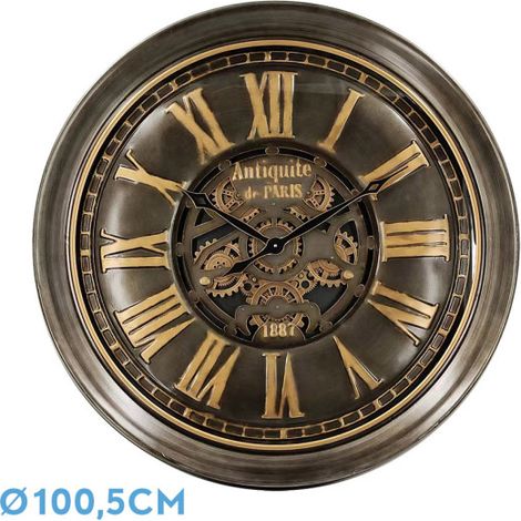 GENOVA orologio da parete in pelle oro 100,5x100,5x13,5 cm ingranaggi con movimento