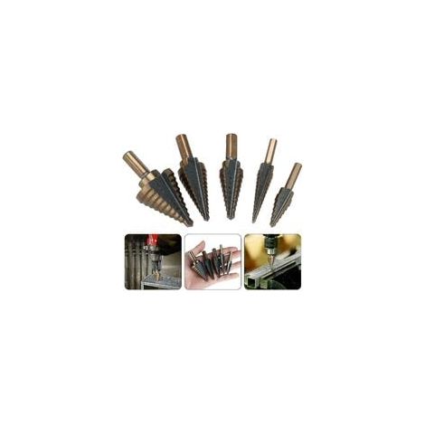 5 Stück Metall-Stufenbohrer, 5–35 mm HSS-Titan, konischer dreieckiger Metall-Stufensenker für Stahl, Holz, Messing, Aluminium, PVC