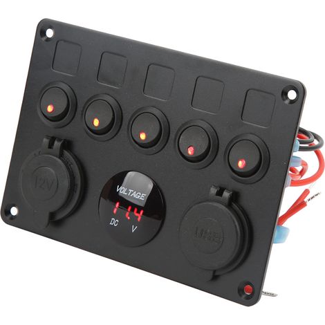 Wasserdichtes 12-24V-Bedienfeld mit 5 Schaltern und hintergrundbeleuchtetem Digitalvoltmeter für Boote, Wohnmobile, Anhänger und LKWs – Rot (1/5)