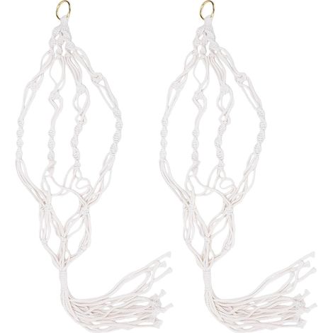 Suspension pour plantes en macramé, lot de 2 paniers suspendus corde coton 105 cm (1/5)